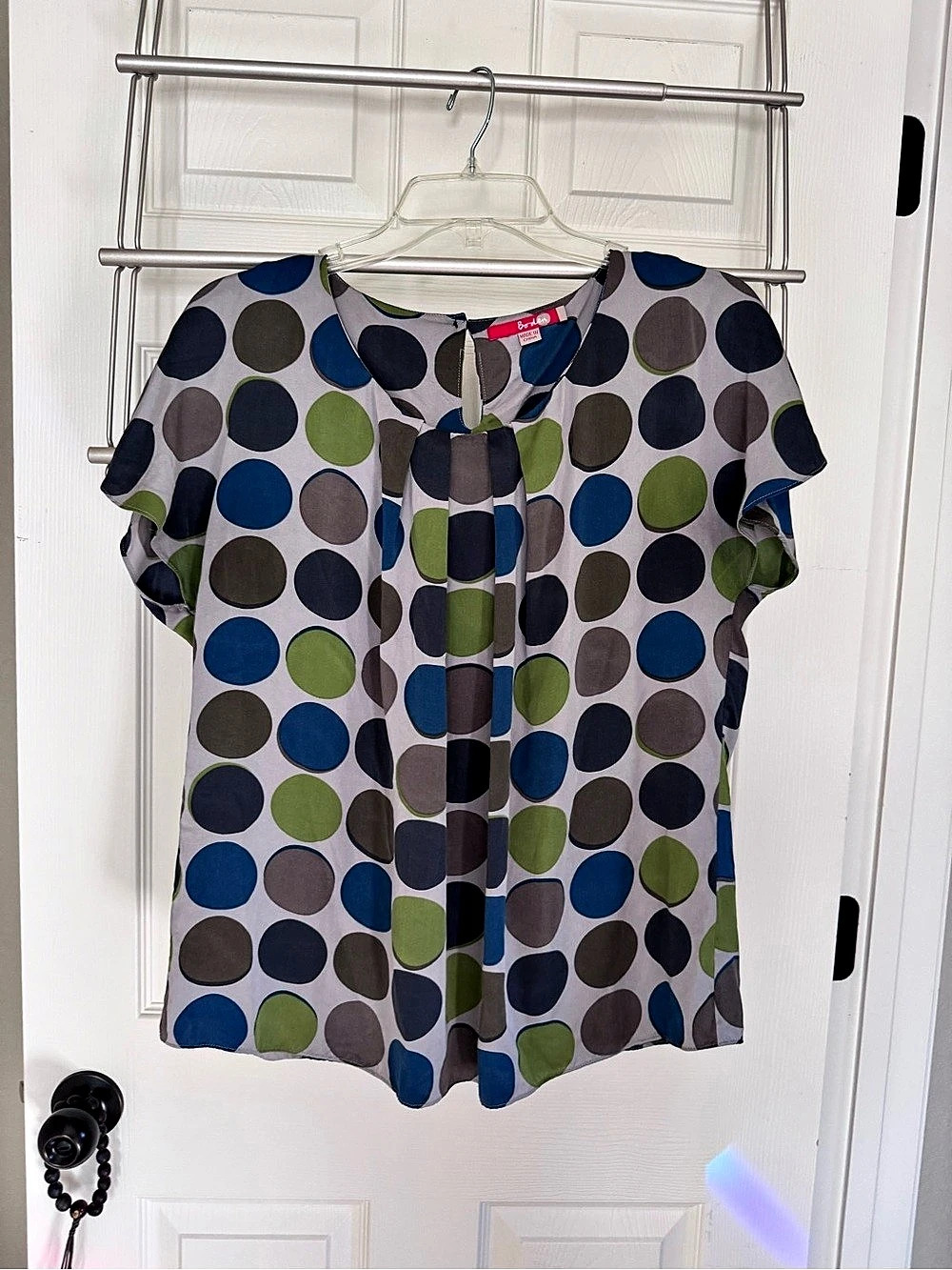 Boden Polka Dot Silk Tee in Blue & Green Size 12